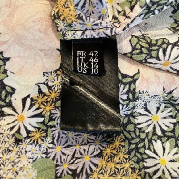 Rokh Silk Split Floral Frill Dress Ruffle Strap Pink Yellow Blue Women's Size 10 - Picture 13 of 16